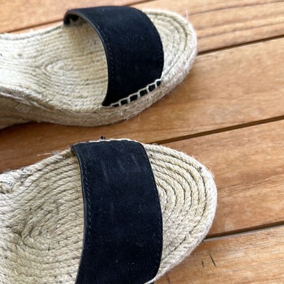 FRYE LILA FEATHER WEDGE (BLACK OILED) Espadrille Wedge Sandals 7 - Picture 4 of 11